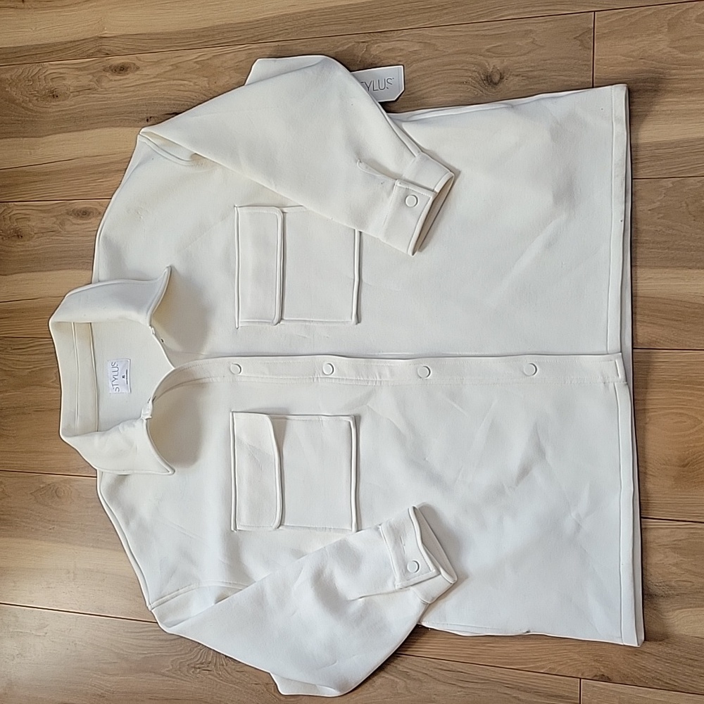 NWT STYLUS XL Lightweight Sweater Jacket Cream Snap w/Pockets